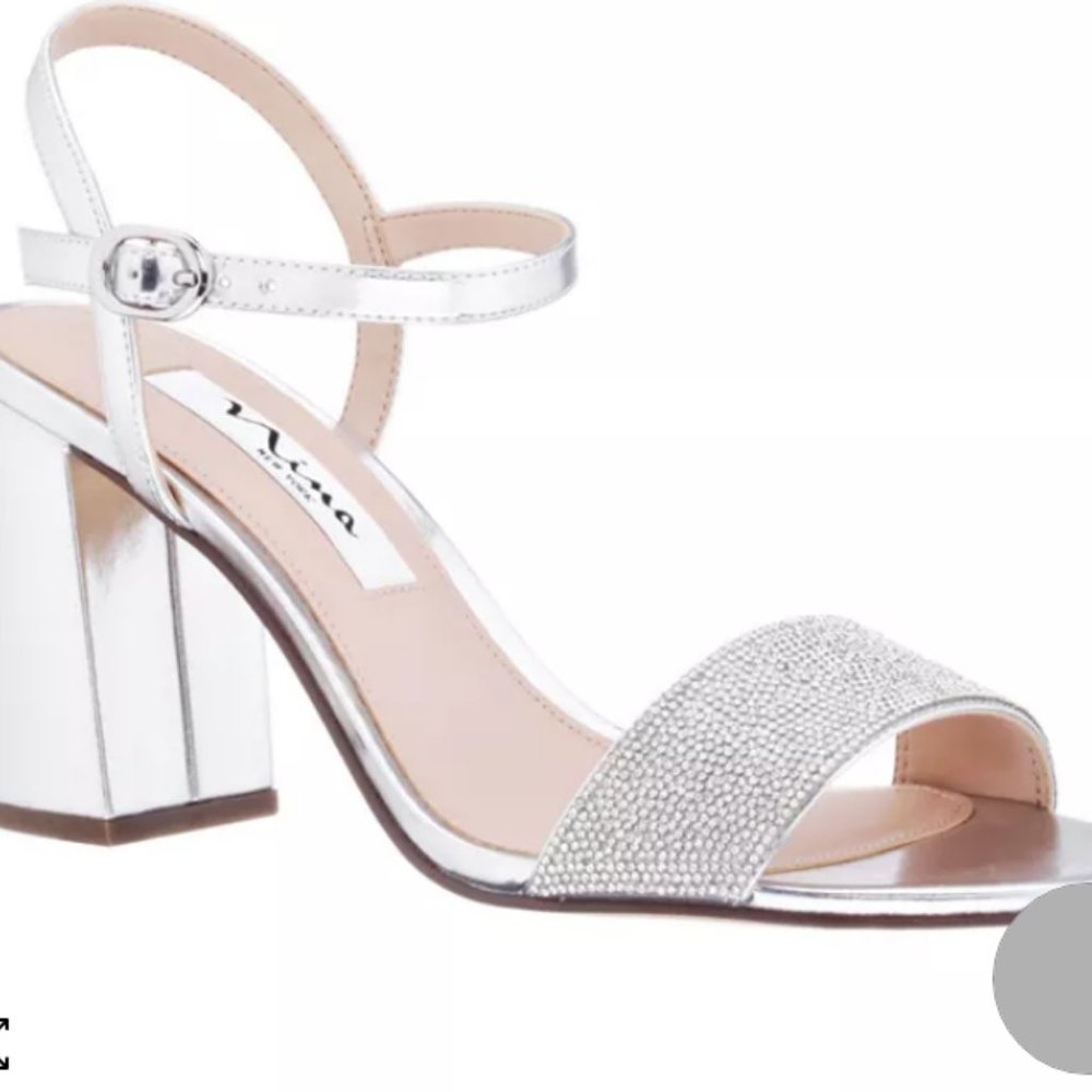 Brand New Nina Silver Haven Block Heel Crystal Evening Sandals Size 10M